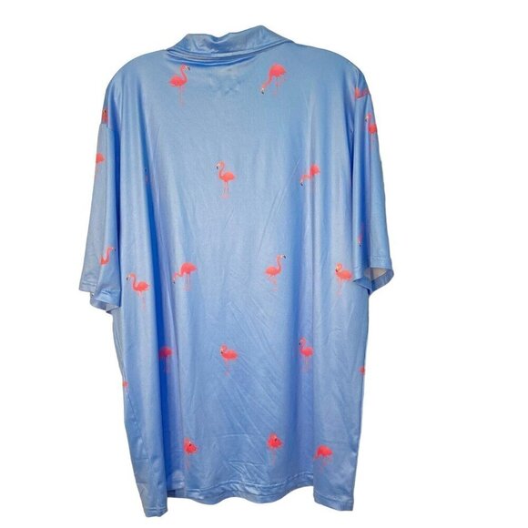 Obnoxious Golf Polo Shirt Blue with Pink Flamingos Size Large - Picture 2 of 4